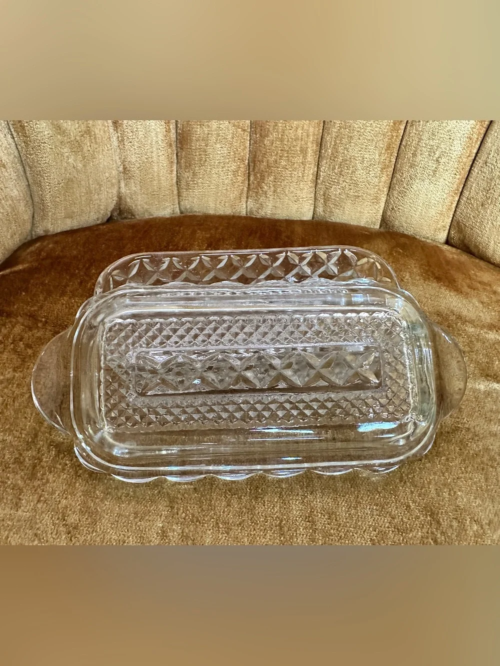 Vintage Anchor Hocking Wexford Pressed Glass Covered Butter Dish